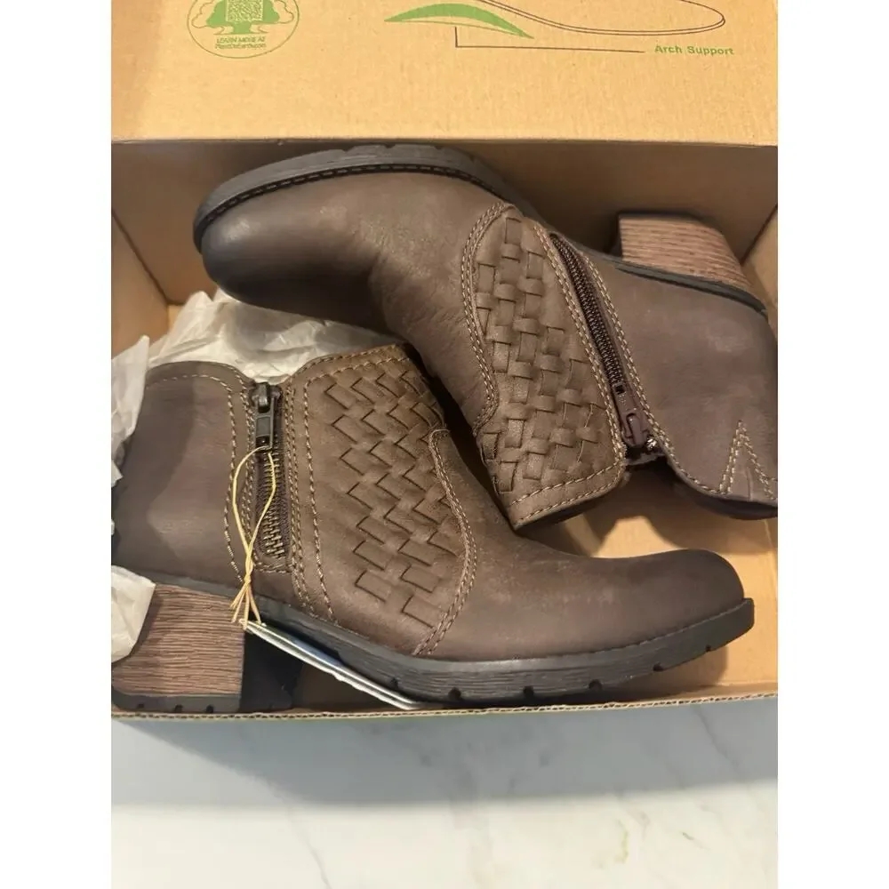 Earth Origins Alexis Ankle Boots Woven Brown Bark Leather Women's Size 8